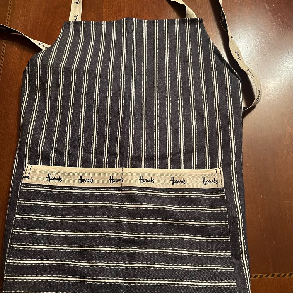 Harrods blue butchers apron 100% heavy cotton chambray unisex adult RARE - Picture 2 of 4